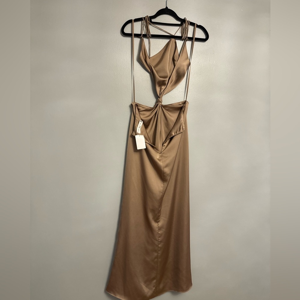 Fame and Partner satin tan Demeter Dress Sz 6 EUC - Picture 4 of 5